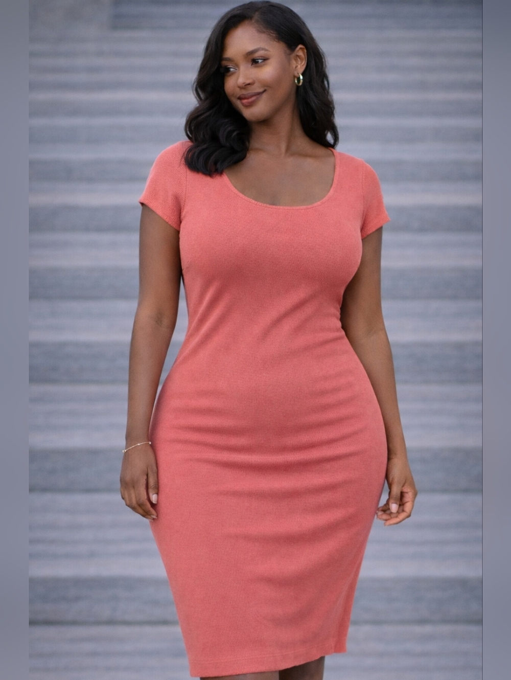 Pink Streachy Dress –  Midi | Size XXL Fits L To XXL Nine West
